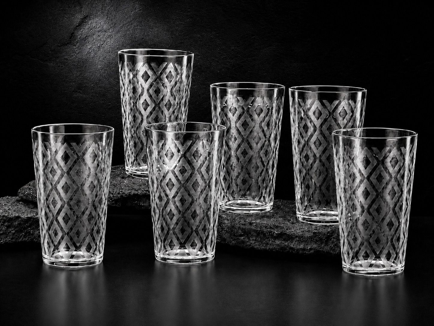 (Pack of 6) Rhombus Pattern Plastic Water Glass Set Glass Set Water/Juice Glass-image-33