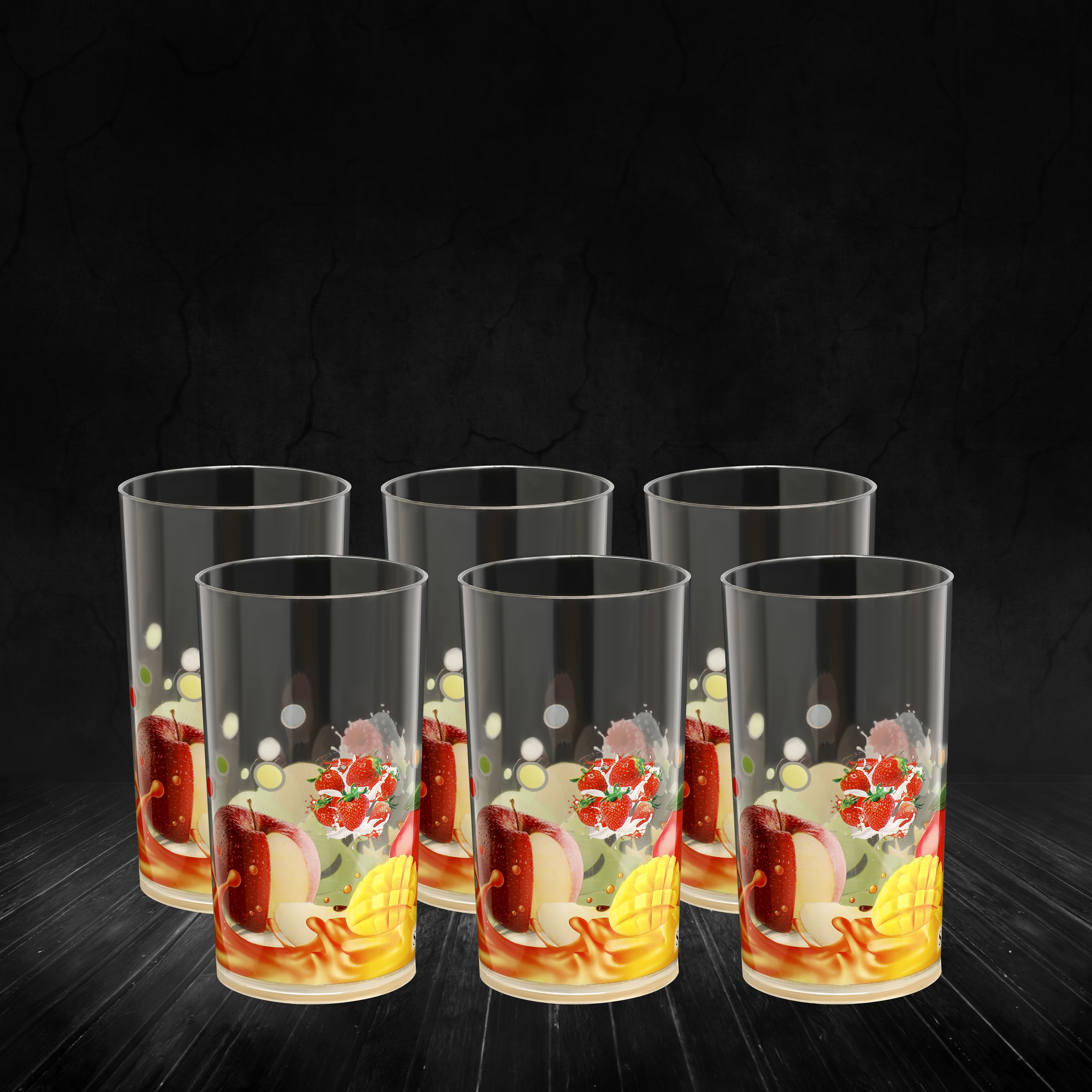 (Pack of 6) Premium quality classic Fruit Printing design Unbreakable Stylish Transparent Glass Set Water/Juice Glass-image-22