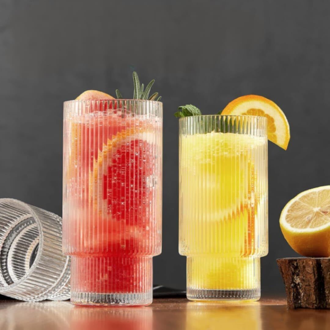 (Pack of 6) Italian Premium Juice Glasses , Crystal Design Highball Glasses for Drinking Glass Set Water/Juice Glass