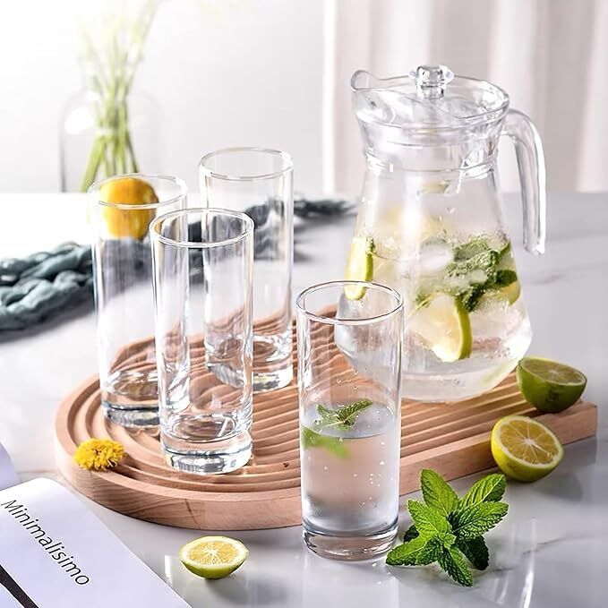 Transparant 7 pcs Set of Water Round Jug Glass Set-image-25