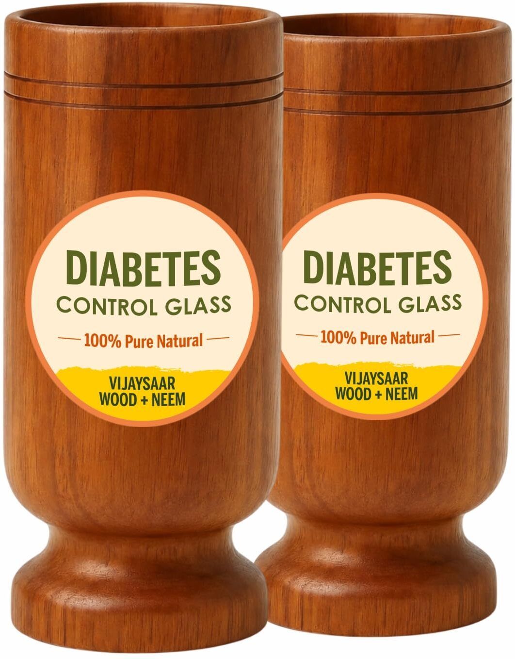 (Pack of 2) Vijaysaar Neem Wooden Diabetes Control Glass Combo Pack Glass Water/Juice Glass-image-40