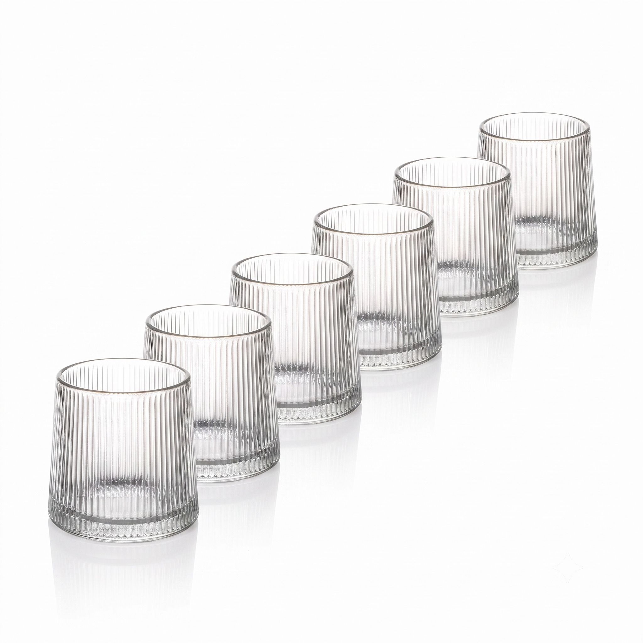 (Pack of 6) Modern Ribbed Water Glasses for Soft Drinks, Whisky and Daily Dining Use Glass Set Whisky Glass-image-4