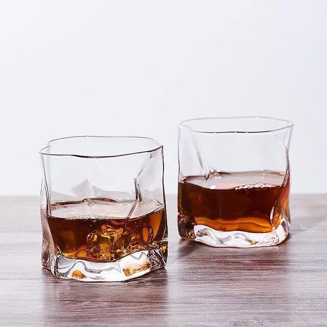 (Pack of 2) Crystal Whiskey Glasses Twisted Rocks Premium Drinking Glasses Glass Set Whisky Glass-image-1