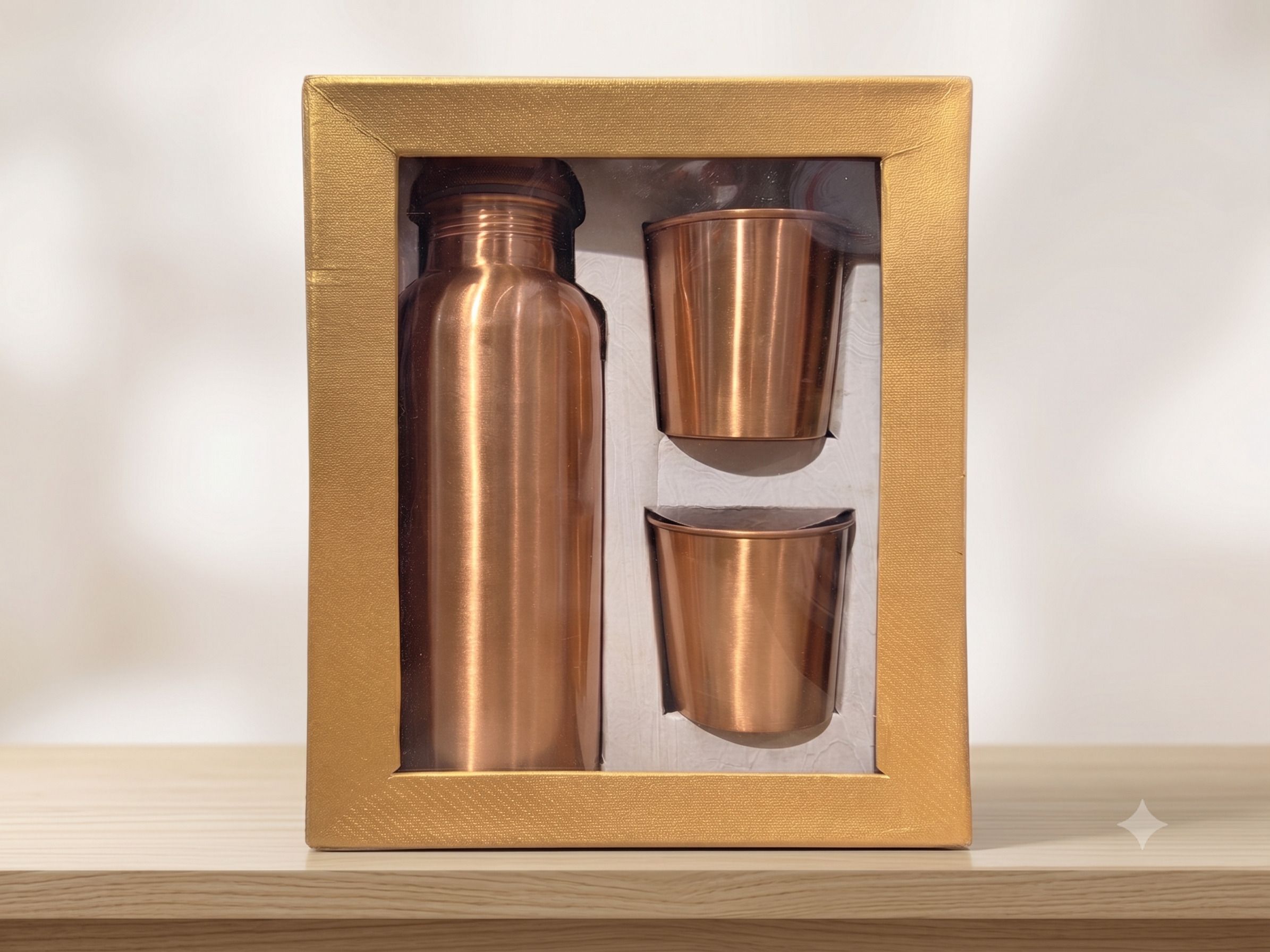 gujarat kitchen hub Pure Copper Water Bottle Set with 2 Copper Glasses - Premium Gift Box Set of 3 Glass Set Water/Juice Glass-picture-18