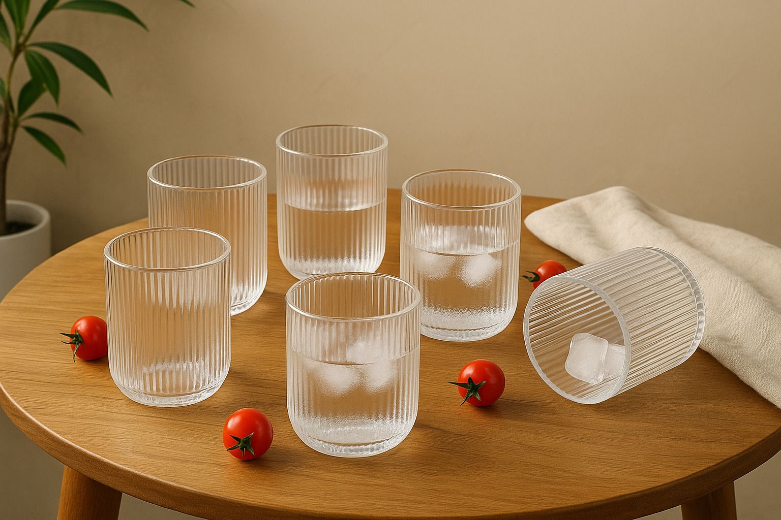 (Pack of 6) Classic Ribbed Drinking Glasses Glass Set Water/Juice Glass