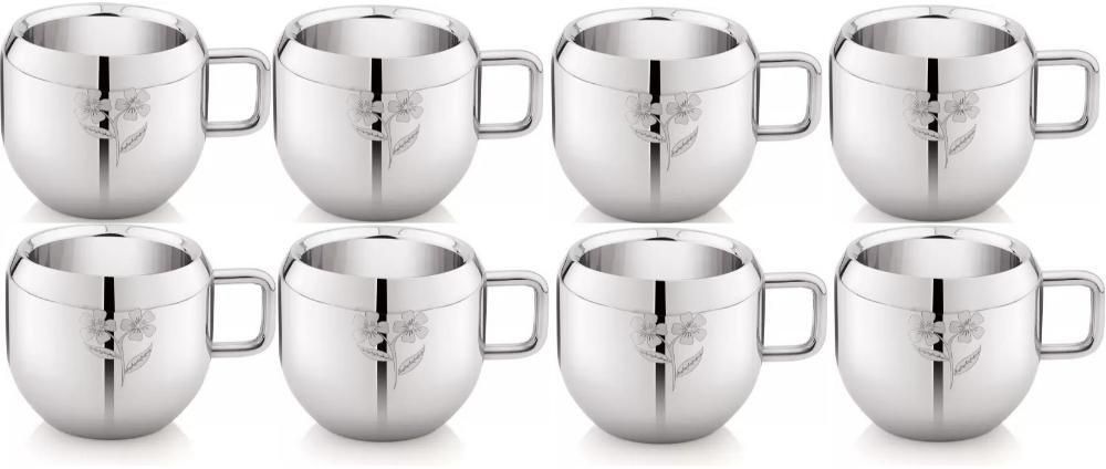 (Pack of 8) Laser Printed Flower Design Tea & Coffee Cup Glass Set Water/Juice Glass-image-43