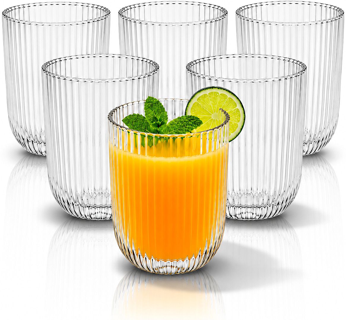 (Pack of 6) Modern Ribbed Design Crystal Clear Drinking Glass Set Water/Juice Glass-image-14