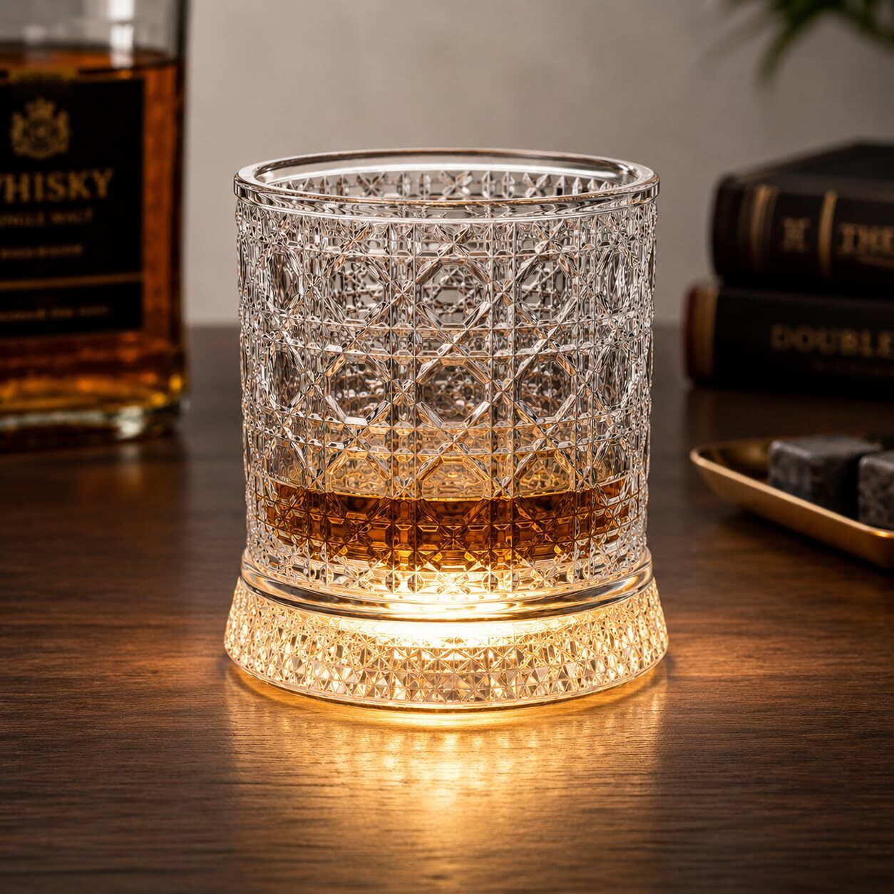 barcrock Revolving Whisky Glass LED Light Base Rotating Whisky Glass Button Cell Operated Glass Whisky Glass-picture-20