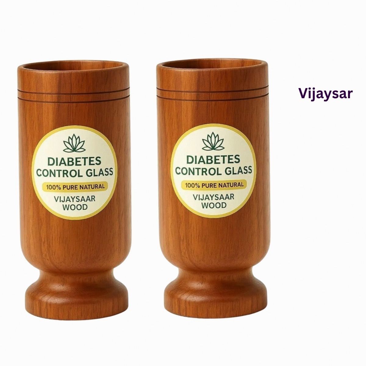 vijyasar (Pack of 2) Natural Sugar Control Cup | Concentrated Herbal Wooden Glass Support Blend - Glass Water/Juice Glass-picture-12