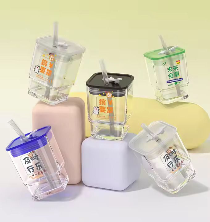 dealguru 470ML Square Glass Sipper Bottle with Straw & Lid-picture-12