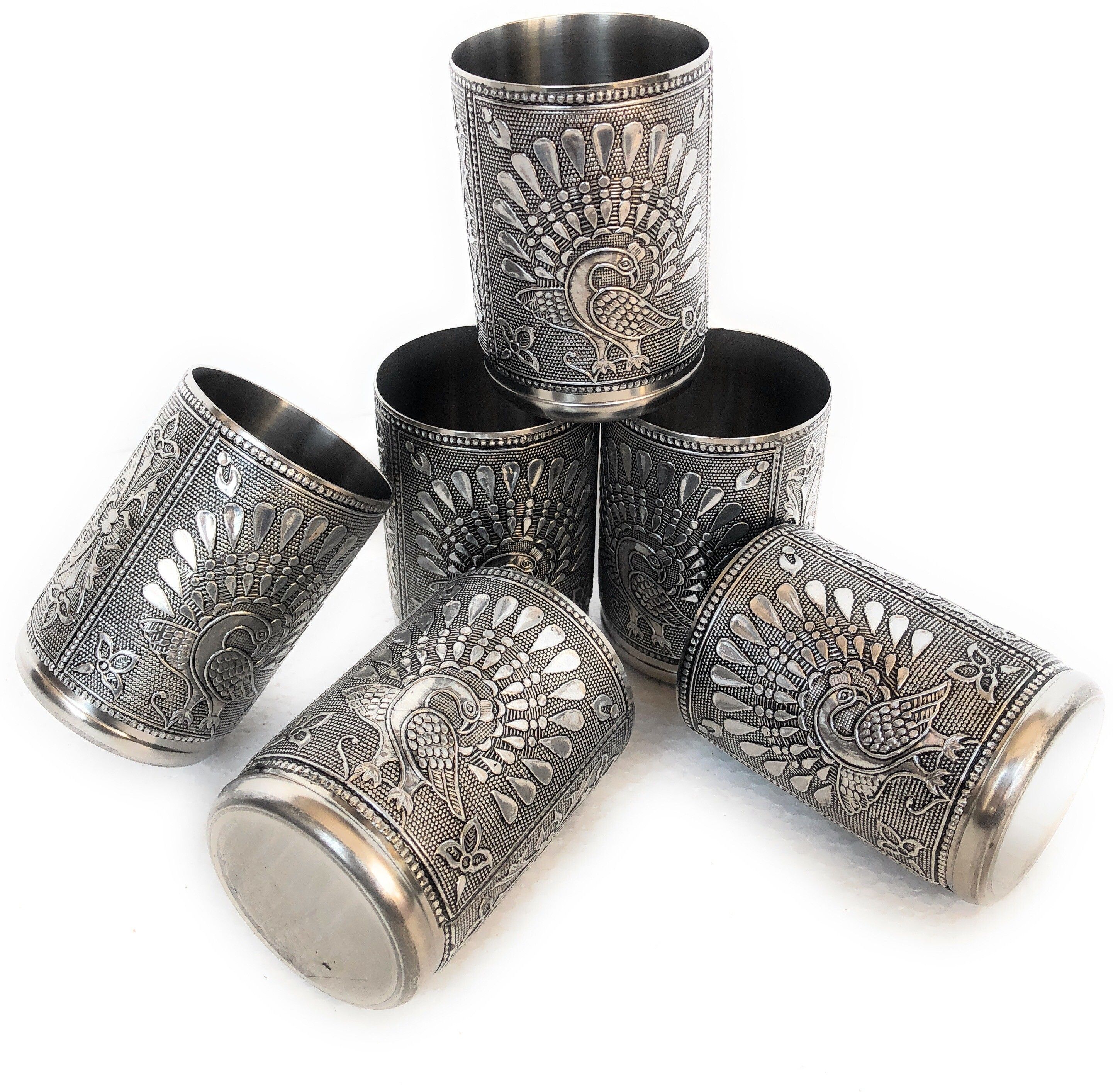 (Pack of 6) Glasses Set Of 6, Decorative Glass, Steel Water Glass, Juice Glass,Diwali Gift, Glass Set Water/Juice Glass-image-5