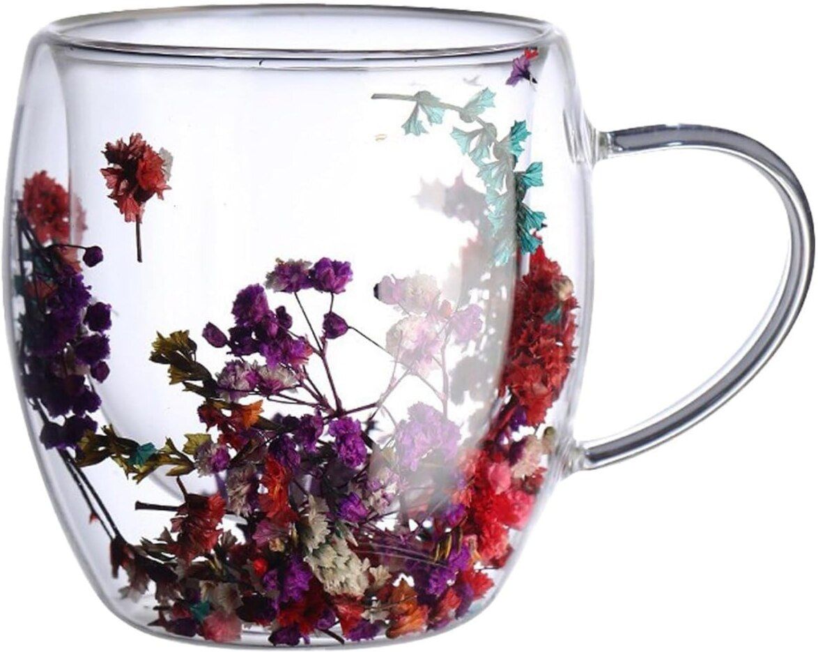 Double Wall Floral Borosilicate Glass Coffee Mug Glass Water/Juice Glass-image-41