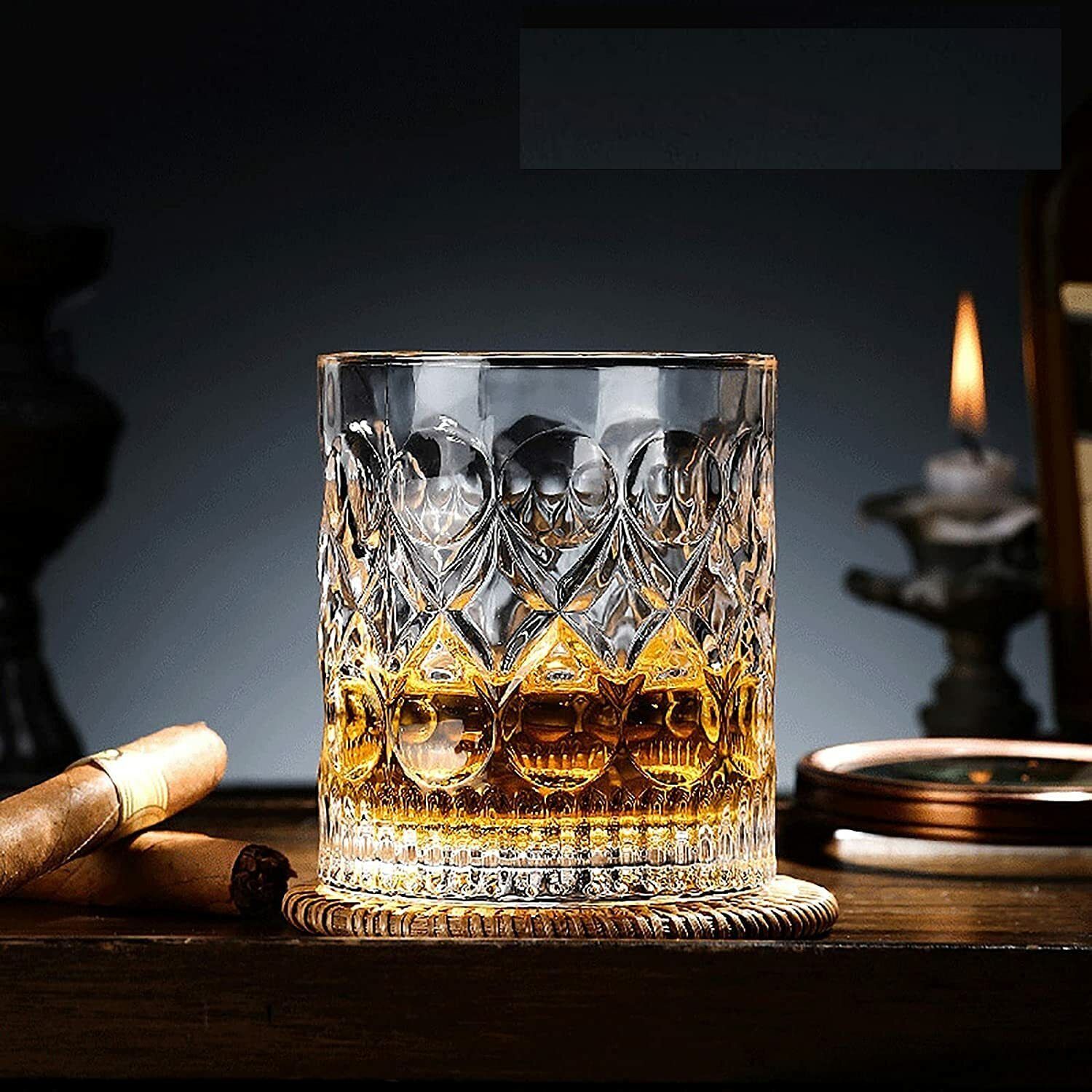 (Pack of 4) Fashioned Whiskey Glass - Heavy Base Rocks Barware Glasses for Scotch, Mixed Drinks, Wine, Bourbon, Juice, Water and Cocktail Drinks 350 Ml Pack of 4 Glass Set Whisky Glass-image-4