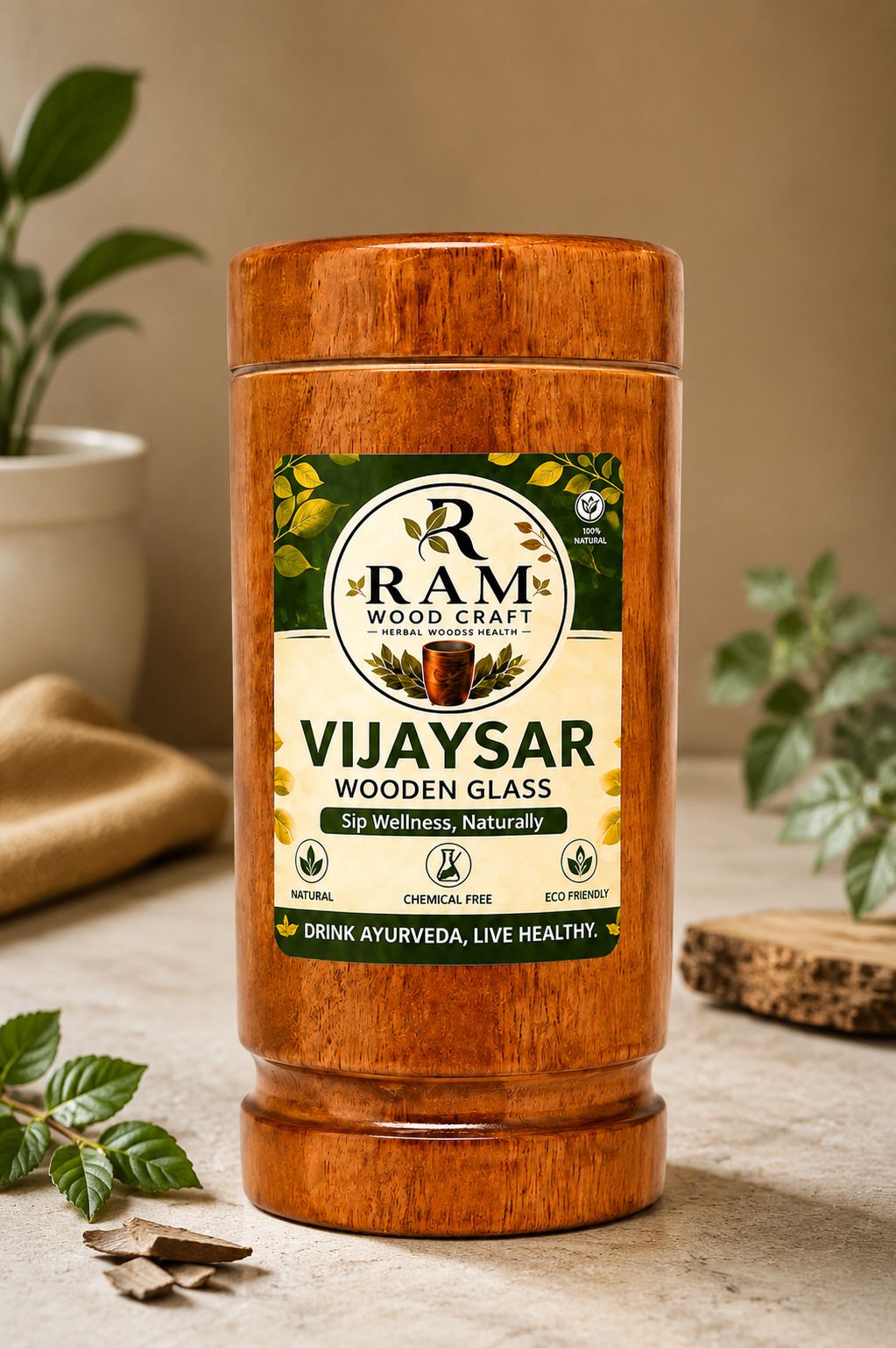 Vijaysar Wooden Glass Glass Water/Juice Glass-image-6