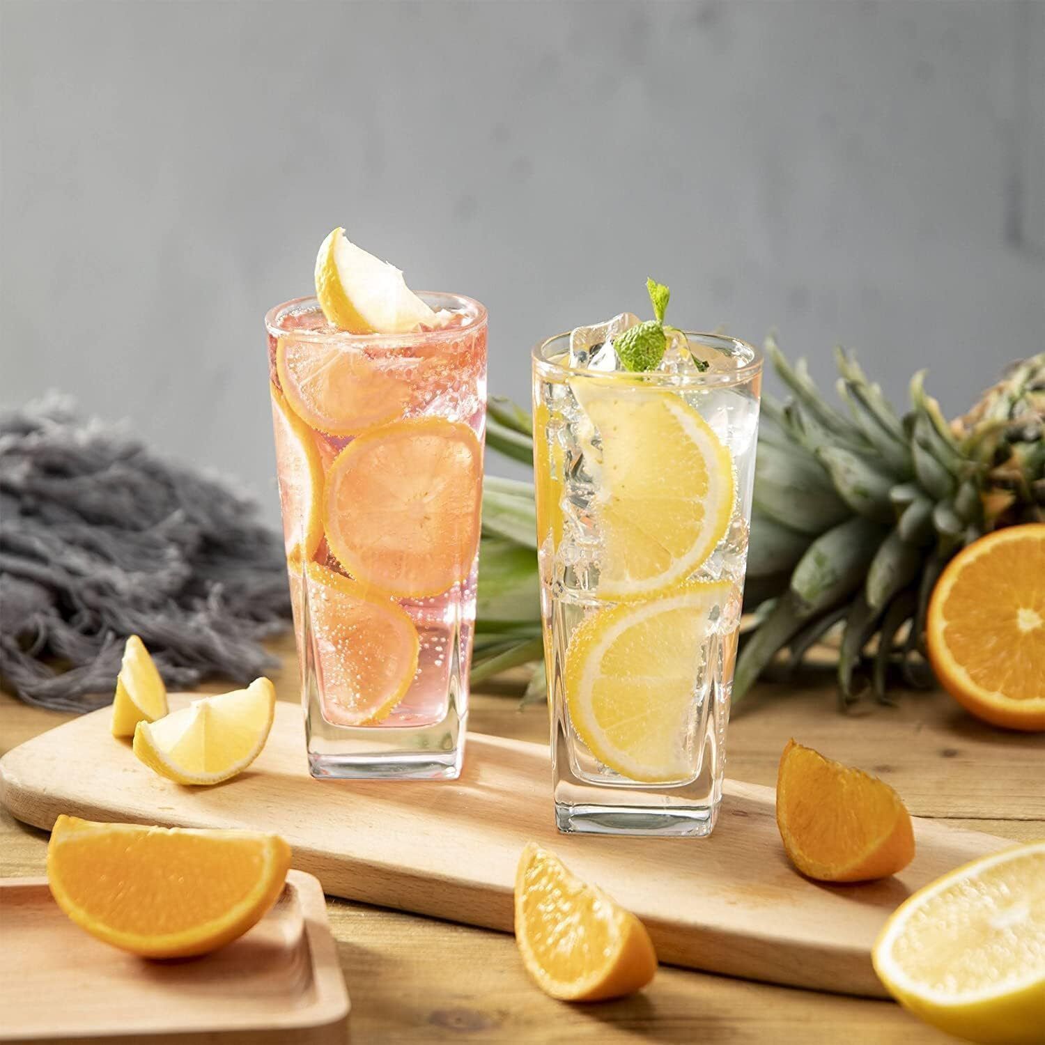 (Pack of 6) Square Italian Premium Highball Crystal Clear Drinking Cocktails & Mocktails Glass Set Water/Juice Glass-image-6
