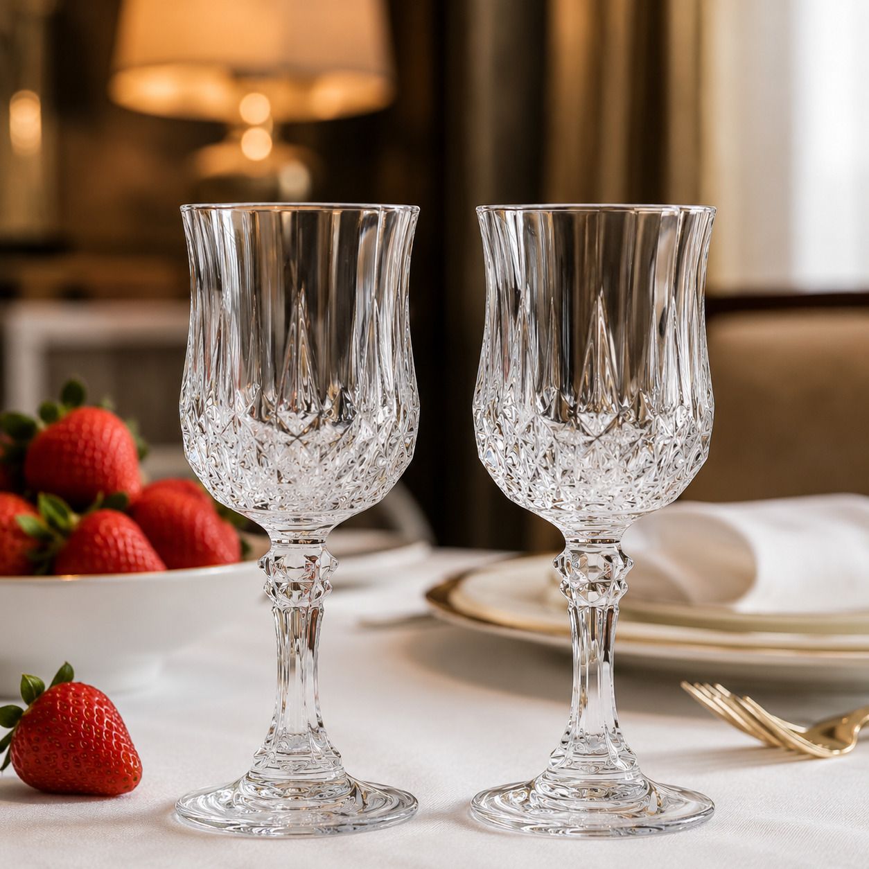 (Pack of 2) Diamond Pattern Goblet Premium Clear Glass for Wedding Gift Stylish Drinking Gla Glass Set Wine Glass-image-33