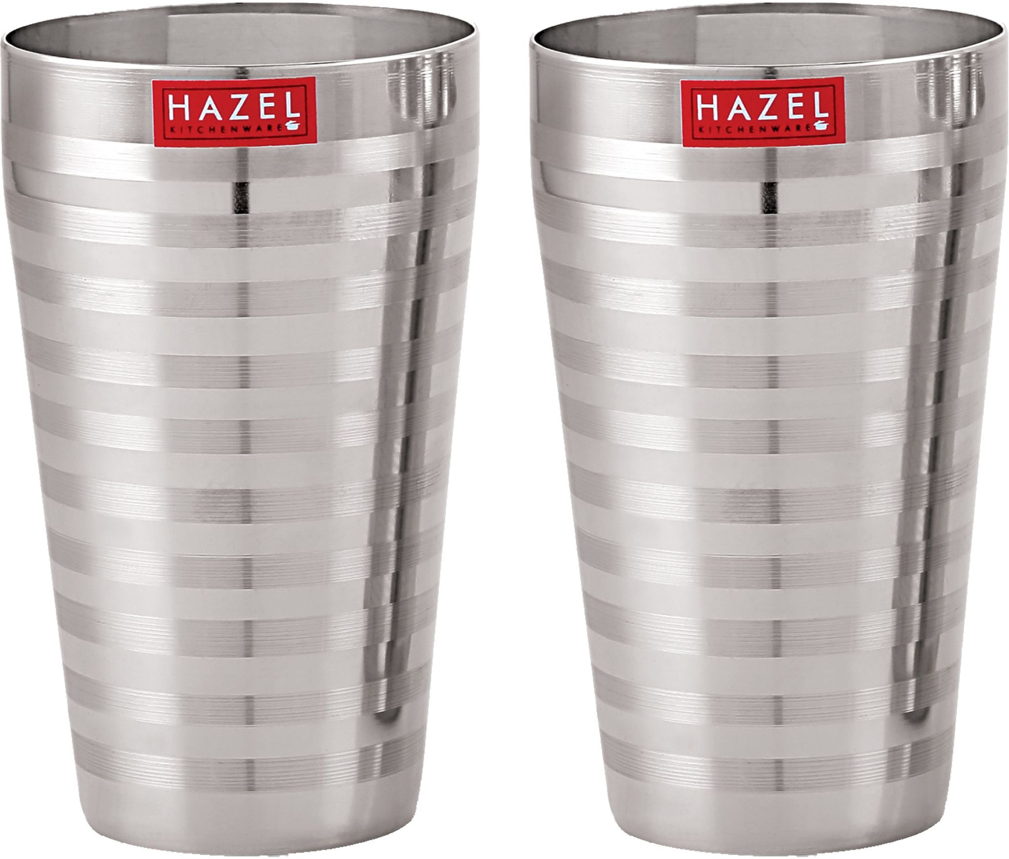hazel (Pack of 2) Stainless Steel Stripped Design Traditional Shape Jumbo Water Lassi Glass Glass Water/Juice Glass-picture-21