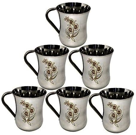 (Pack of 6) Stainless steel Tea/Coffee Cup Glass Set Water/Juice Glass