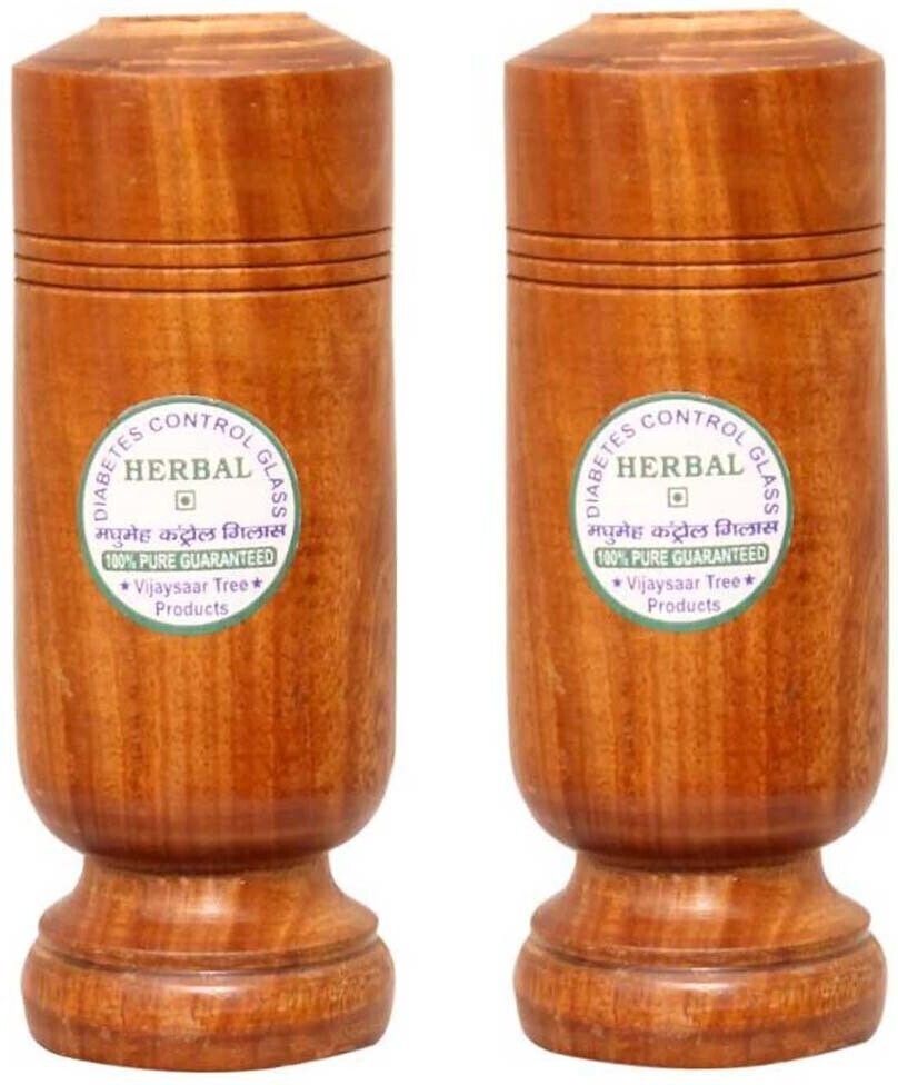 (Pack of 2) 11012 Diabetes Sugar Control VIJAYSAR Wooden Glass Tumbler 60ml Ayurvedic Wood - 2 PCS PER ORDER Glass Water/Juice Glass
