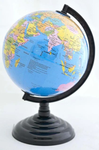 World Globe 5 Inch Study laminated Blue color, Black Arc and Base Plastic Educational English Political World Globe-image-31
