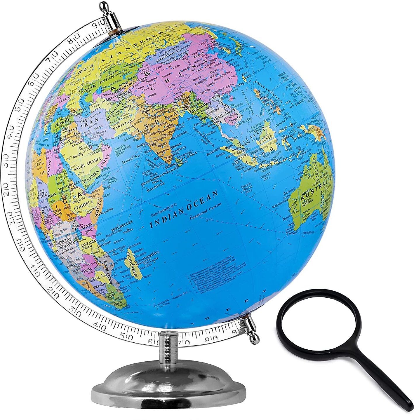 Big Size World Globe w/ Steel Finish Arc & Base, Educational Political Map Globe for Home Globe for Kids Learning Study Geography Students Teachers Schools & Offices – 12 Inch Diameter Globe World Map World Globe-image-13