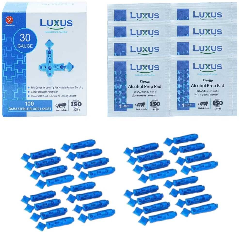 LUXUS 100 Alcohol Swabs & 100 round premium gamma sterlized Glucometer Lancets-picture-16