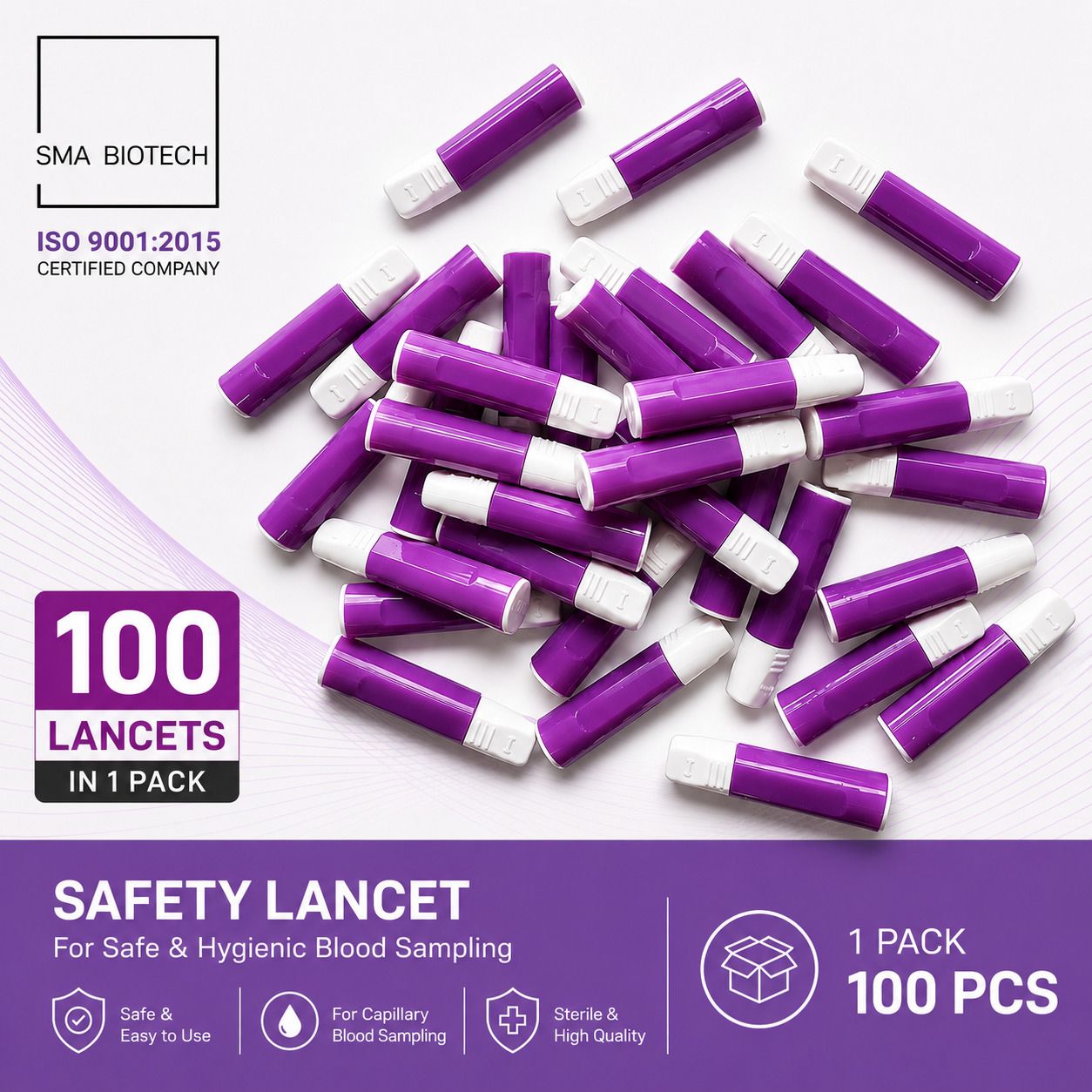 SMA BIOTECH Auto Pressure Activated Safety Lancet – Sterile Single Use Blood Lancet Glucometer Lancets-picture-48