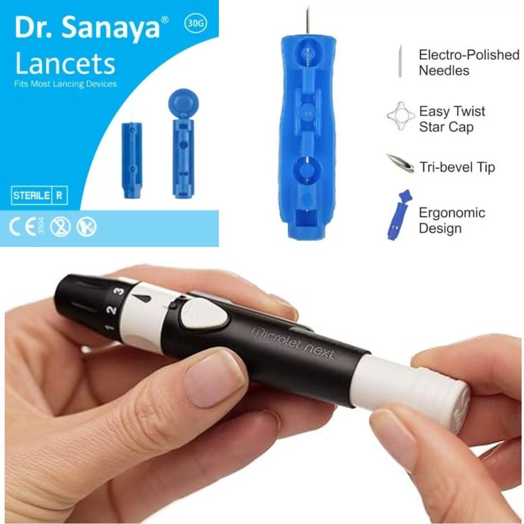 Dr. Sanaya Lancets with MICROLET Lancing Device – 100 Lancets for Adjustable Depth Sampling Glucometer Lancets-image-41