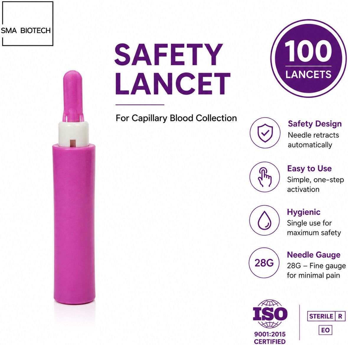 SMA BIOTECH Sterile Auto Pressure Activated Safety Lancet | Single Use Blood Lancet Glucometer Lancets-picture-11