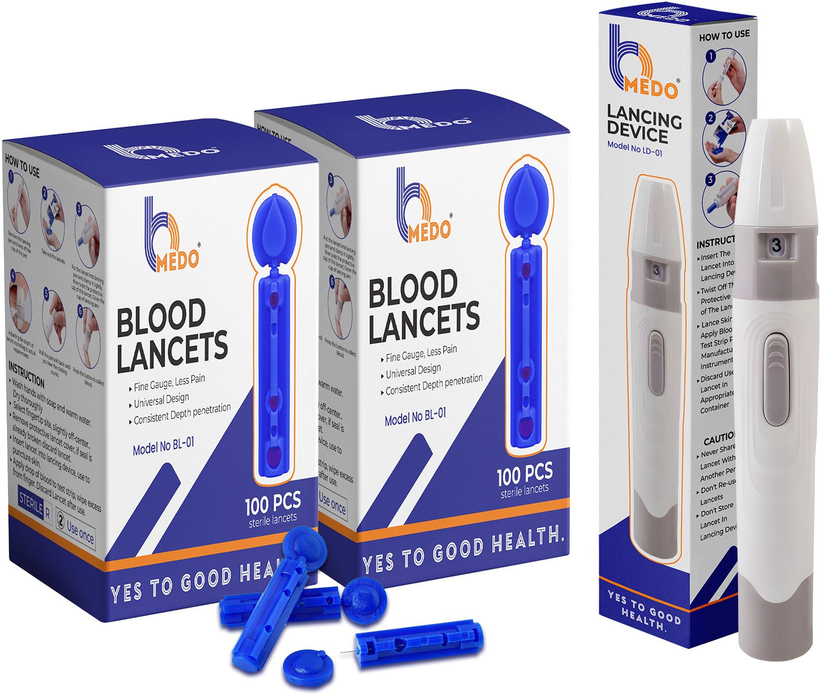 Bmedo Lancet + Lancet Pen (Combo Pack)|Ultra-Thin Round Lancets, 200 Pcs | Pack of 2+1 Glucometer Lancets-image-37