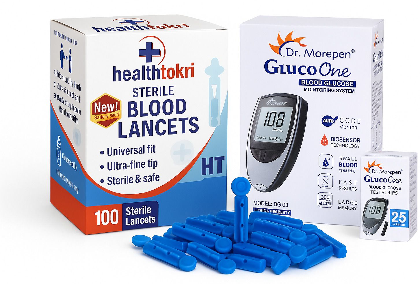 Healthtokri 100 Lancets and Dr. Morepen Bg03 Meter with 25 strips Combo Glucometer Lancets-image-30