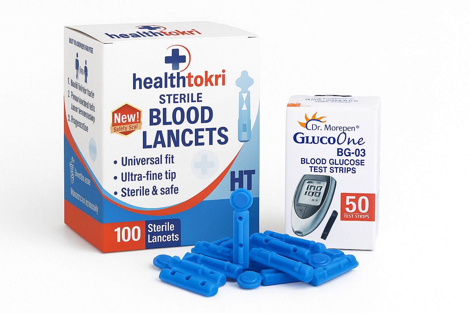Healthtokri 100 Lancets and Dr.Morepen 50 strips Combo Glucometer Lancets-picture-20