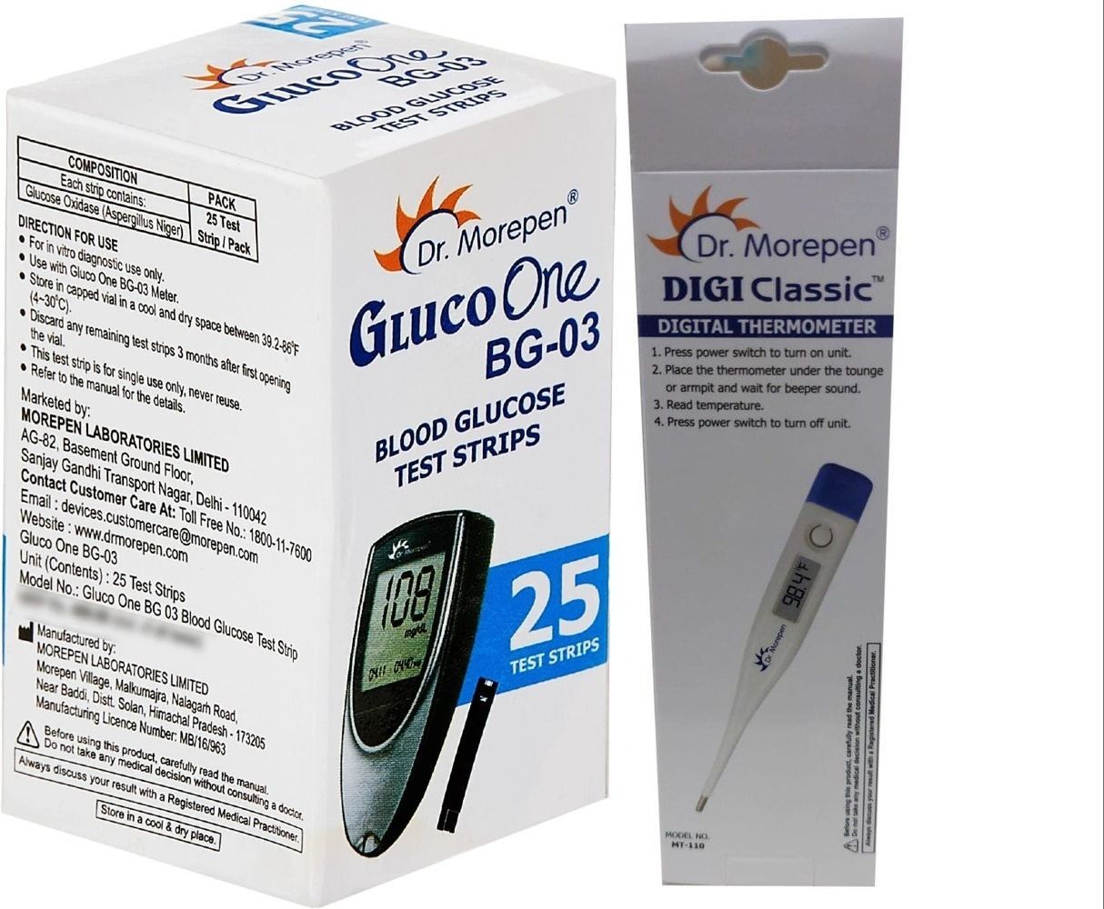 Dr. Morepen BG03 25 strips & MT110 Thermometer i.e. Combo MT110 Thermometer and 25 Glucometer Strips-image-14