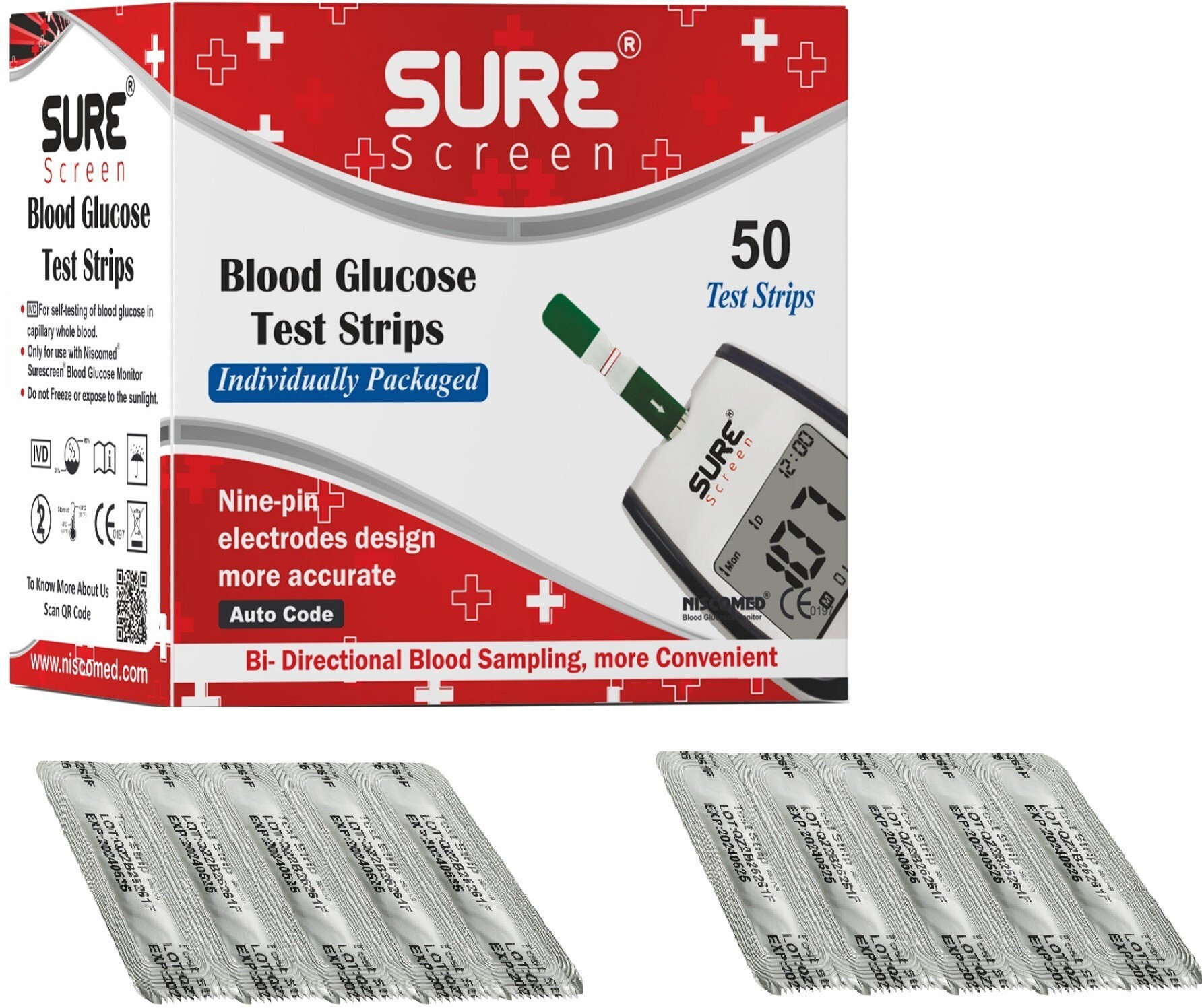NISCOMED Sure screen Sugar Test| Accurate & Fast Results (Only Strips) | 100 Glucometer Strips image 1