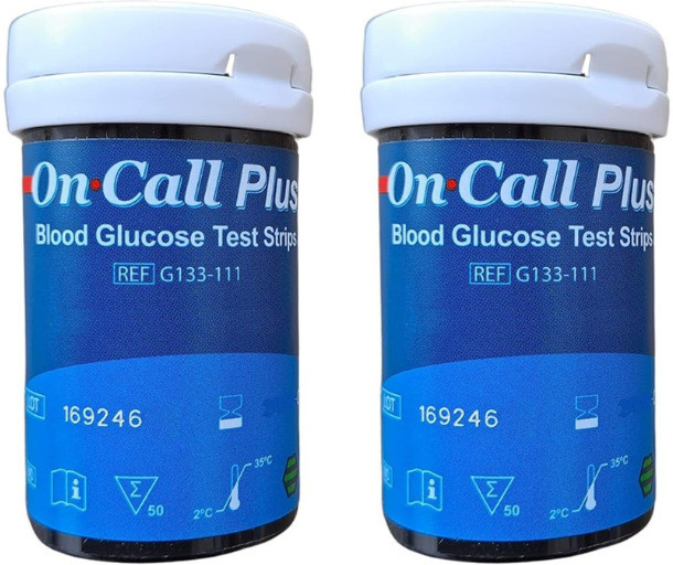 NSC On Call Plus Code 007, New Expiry 100's Strips with Free 100 Round Lancets- - 100 Glucometer Strips image 1