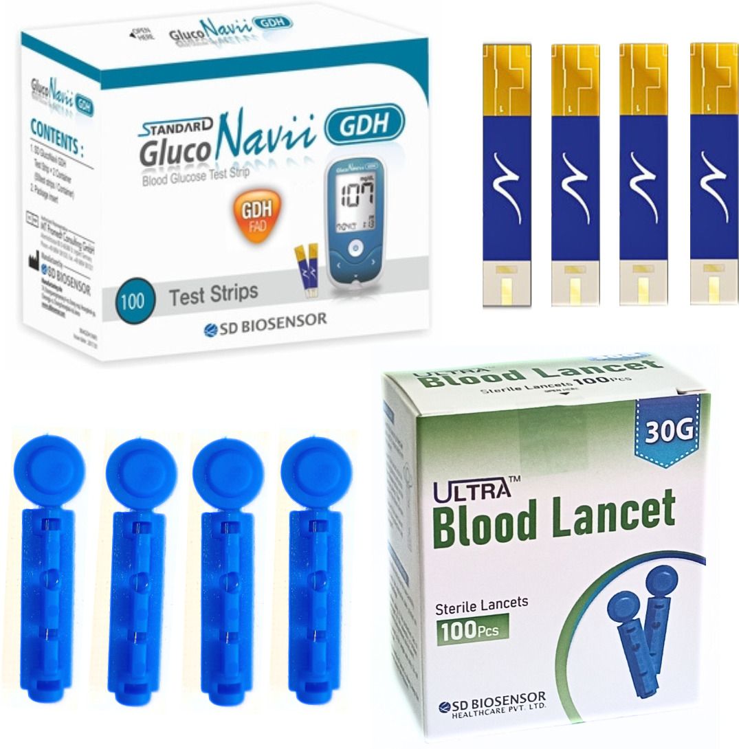SD BIOSENSOR GlucoNavii GDH Strips 100 with Ultra Round Lancets Glucometer Lancets-picture-42