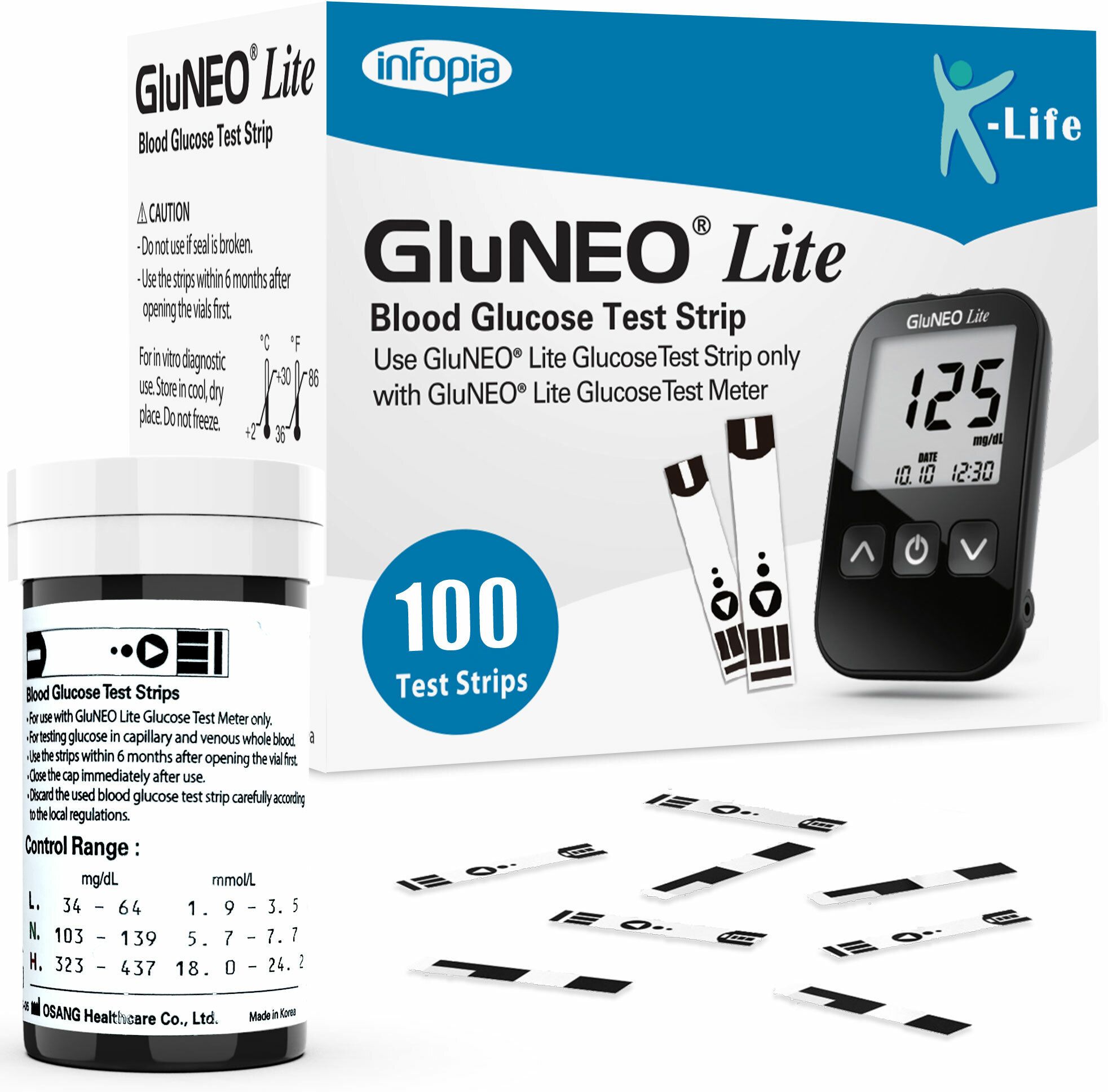 K-life Gluneolite Blood Sugar Glucose Testing 100 Glucometer Strips-picture-16