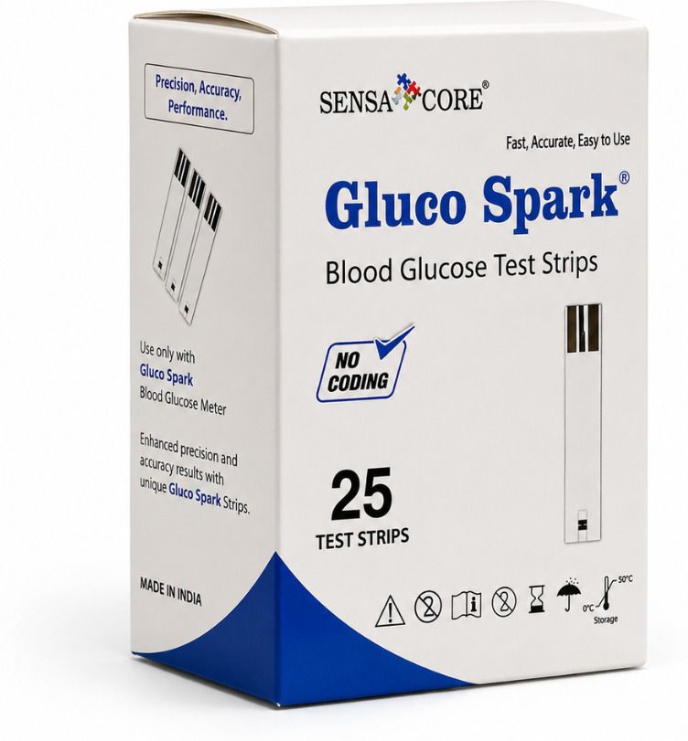 B-Arm Glucospark Sugar Test Strips 25 | Fast & Accurate Blood Sugar Testing Pack 25 Glucometer Strips-image-1