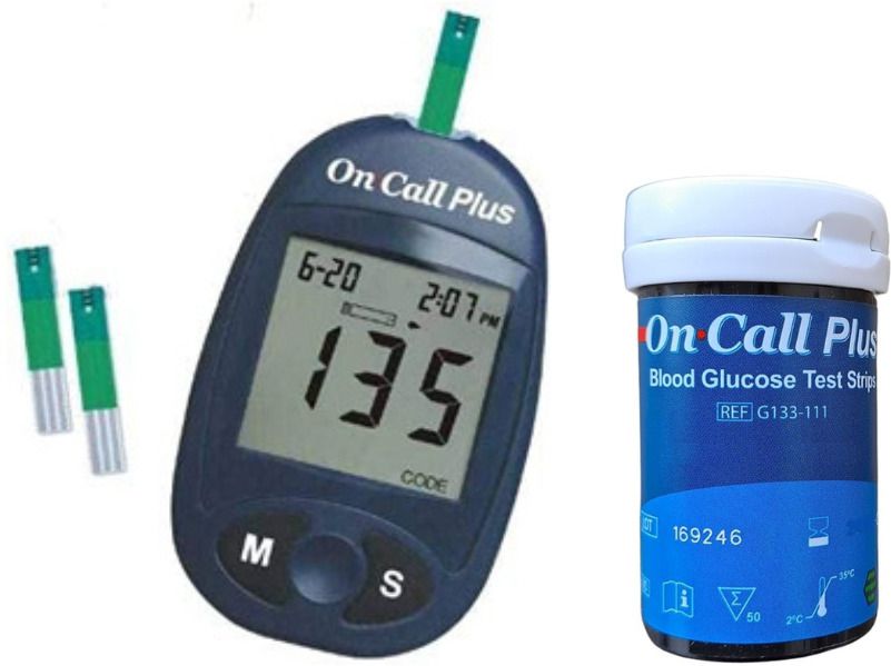 On Call Plus GLUCOMETER WITH BATTERY,20 PCS LANCETS,1 LANCING DEVICE,100 STRIPS- 100 Glucometer Strips-picture-31