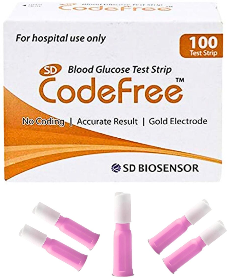 SD Codefree Blood Glucose Test Strips 100 & 100 SD Safety Lancets Needle (PSL) - 100 Glucometer Strips-image-36