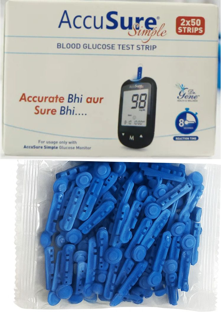 AccuSure Simple Blood Glucose Test Strip - 100 lancets and 2X50 Strips 100 Glucometer Strips-picture-20