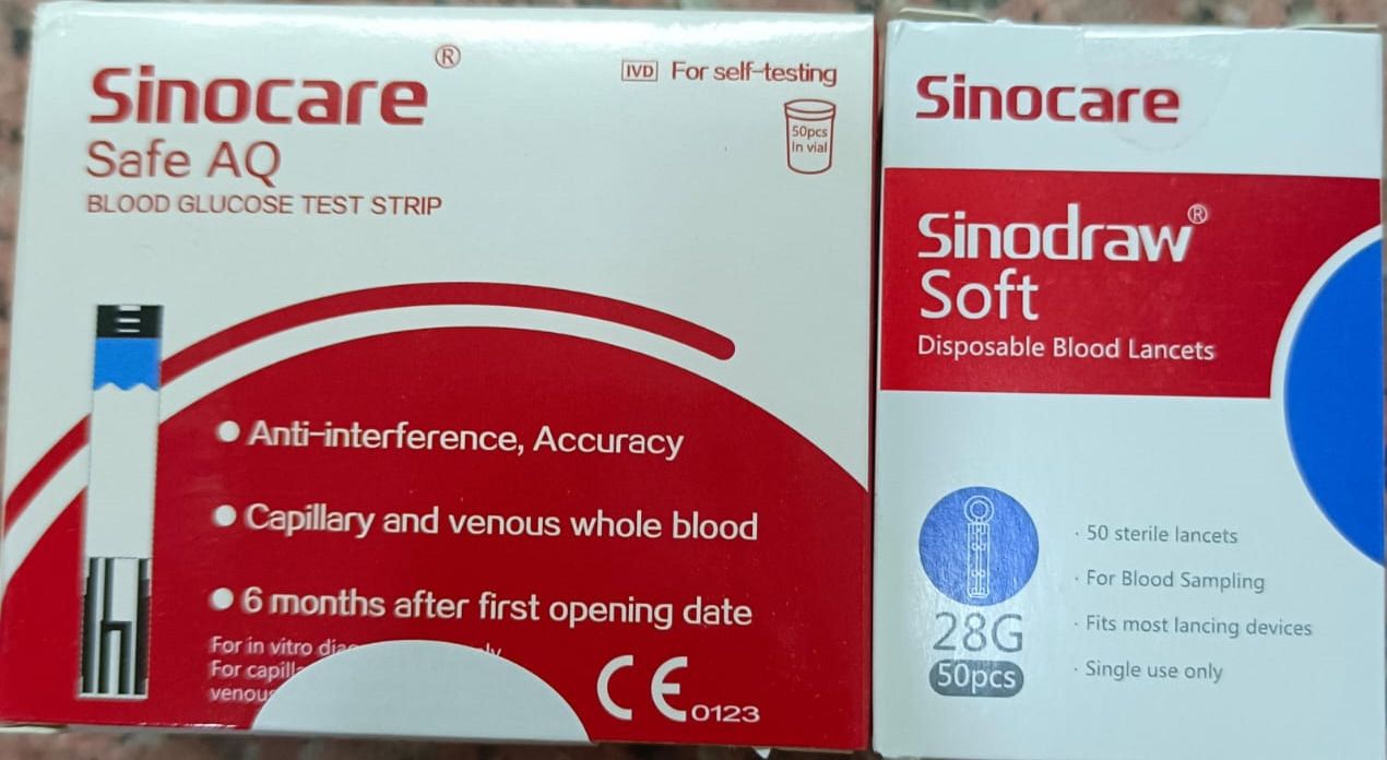 Sinocare Safe AQ 50 Strips With 50 Piece Round Lancets 50 Glucometer Strips-picture-32
