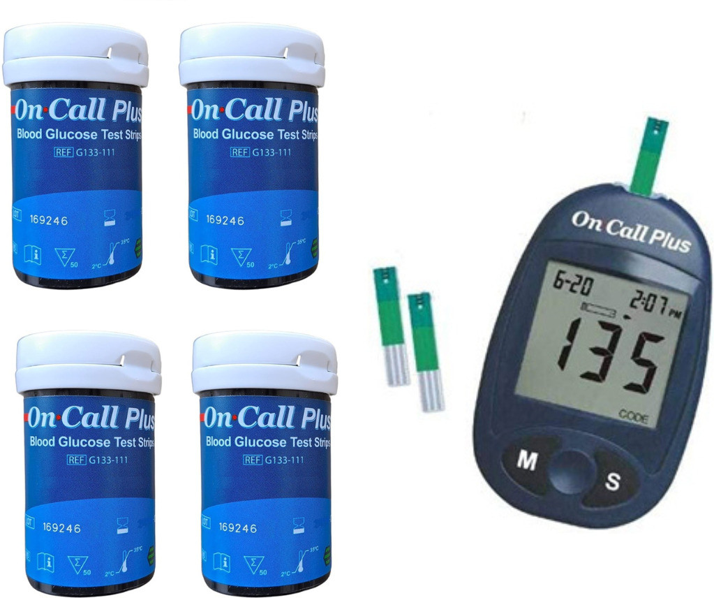 NSC ONCALL PLUS LONGEST EXPIRY 200 GLUCOMETER STRIPS WITH GLUCOMETER TESTING DEVICE- 200 Glucometer Strips image 1