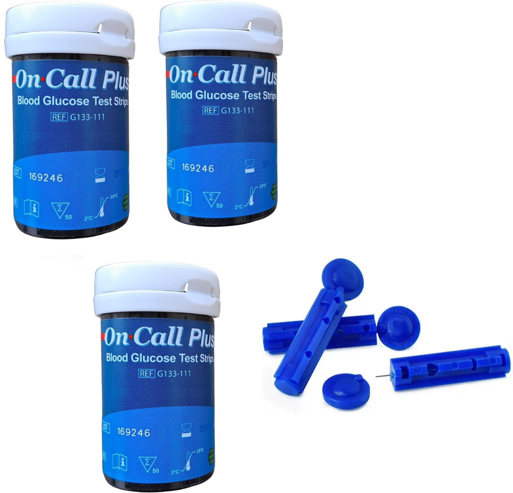 NSC ON CALL PLUS LONGEST EXPIRY 150 GLUCOMETER STRIPS WITH 50 LANCETS- 150 Glucometer Strips image 1
