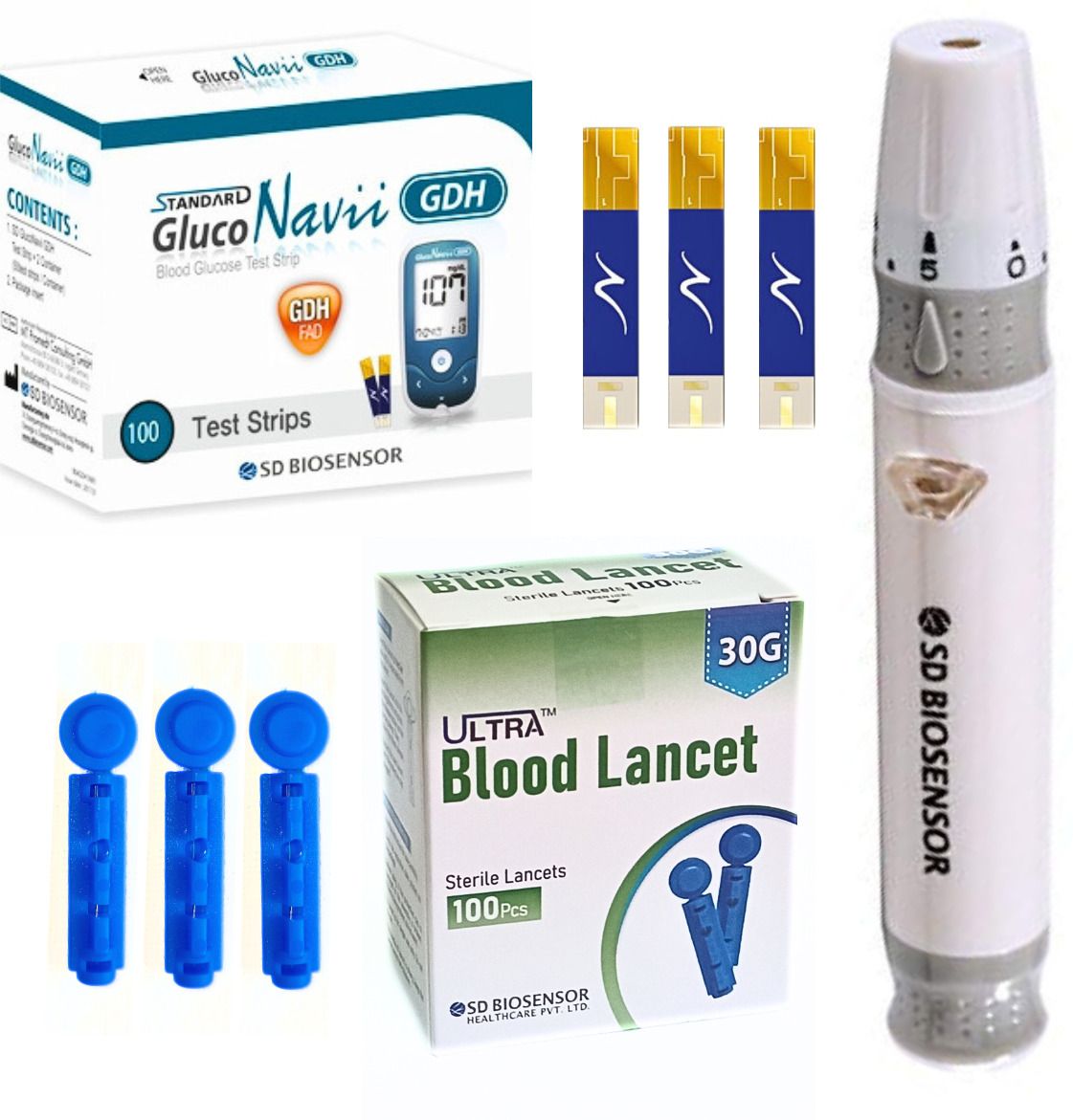 STANDARD GlucoNavii GDH Strips with Ultra Round Lancets 100 & Lancing Device - 100 Glucometer Strips-picture-32