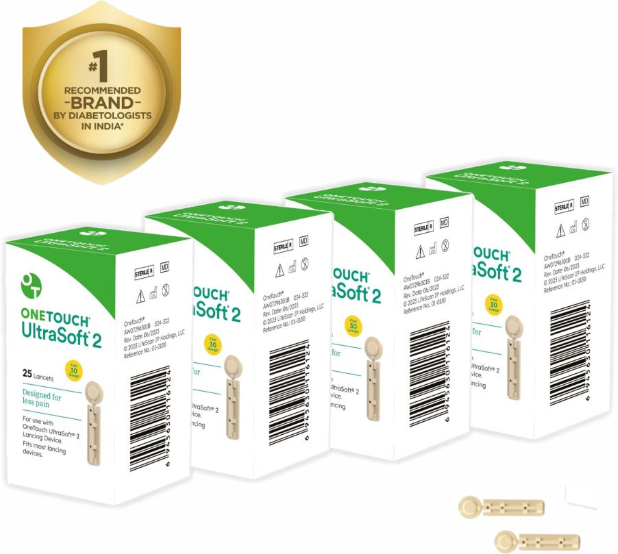 OneTouch Ultra Soft 2 Lancets - 25 Count (Pack of 4 Multicolor) 100 Glucometer Strips-picture-25