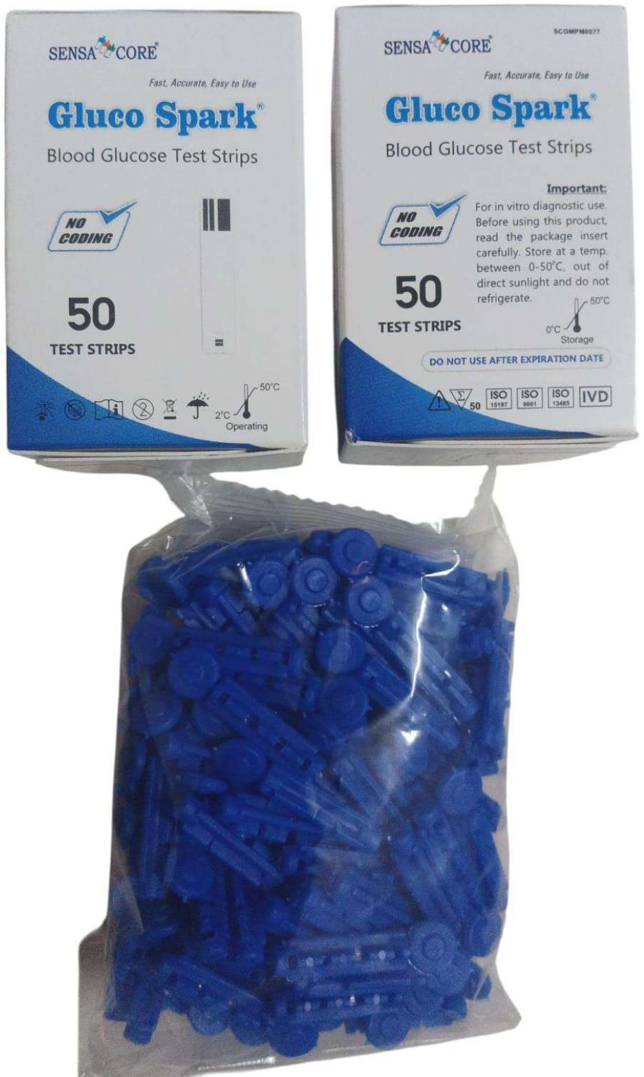 gluco spark Blood glucose test strips (50*2) glucometer strips with 100 Sterile lancets 100 Glucometer Strips-image-48