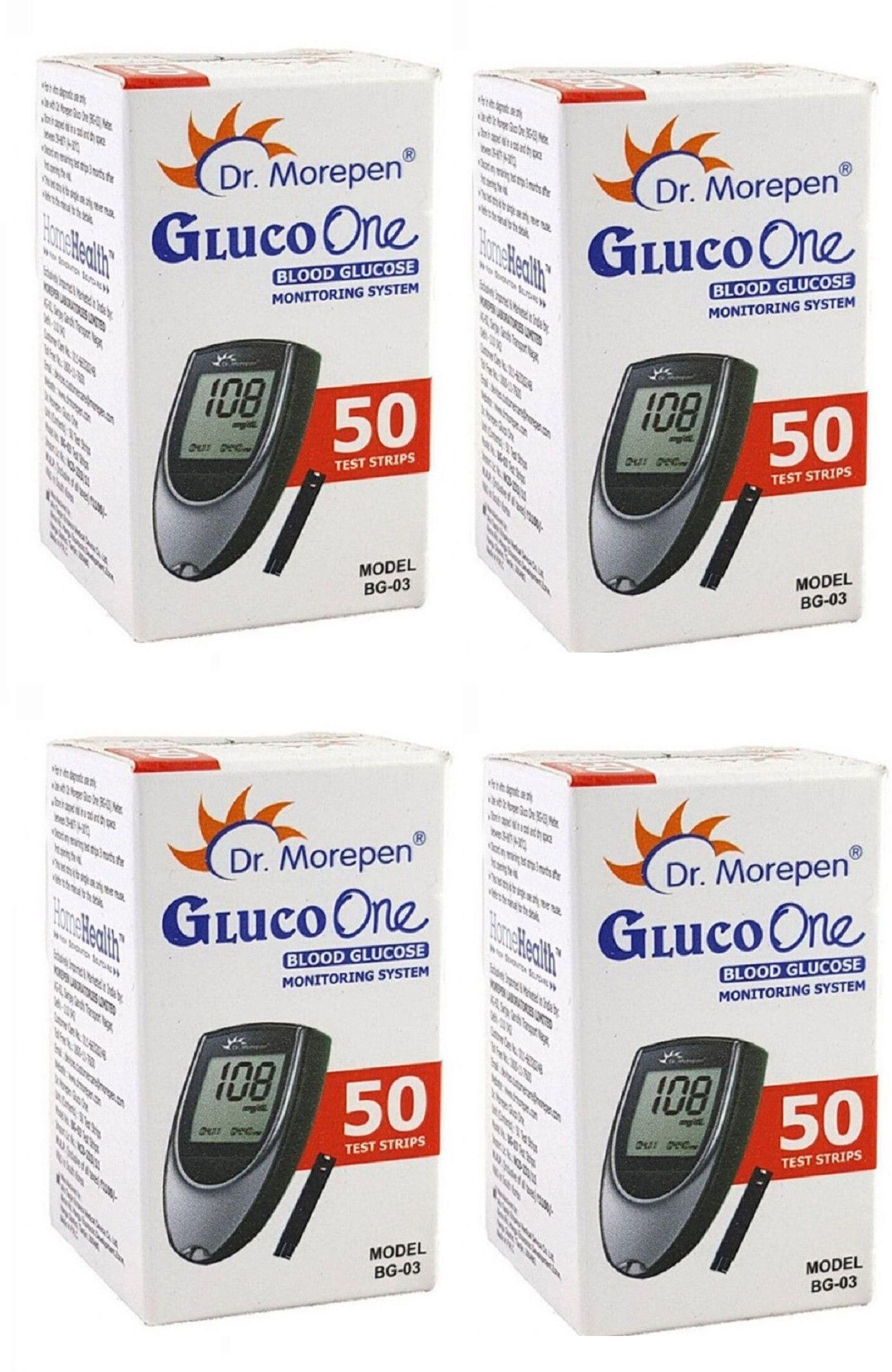 Dr. Morepen BG-03 50 STRIP PACK OF 4 200 Glucometer Strips-picture-17
