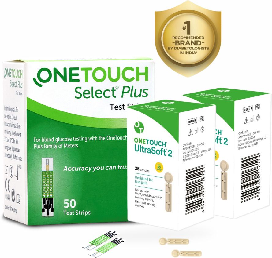 OneTouch Select Plus Test Strips 50 Pack + 2 * 25 Lancets 50 Glucometer Strips-picture-14