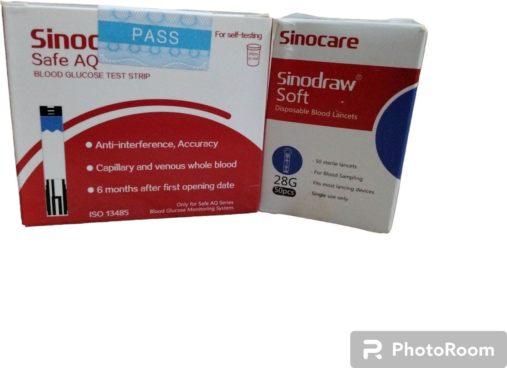 Sinocare Safe AQ Combo Sinodraw Soft 50 Lancets 50 Glucometer Strips image 1